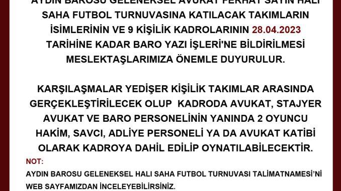 AYDIN BAROSU GELENEKSEL HALISAHA FUTBOL TURNUVASI TURNUVA TALİMATNAMESİ